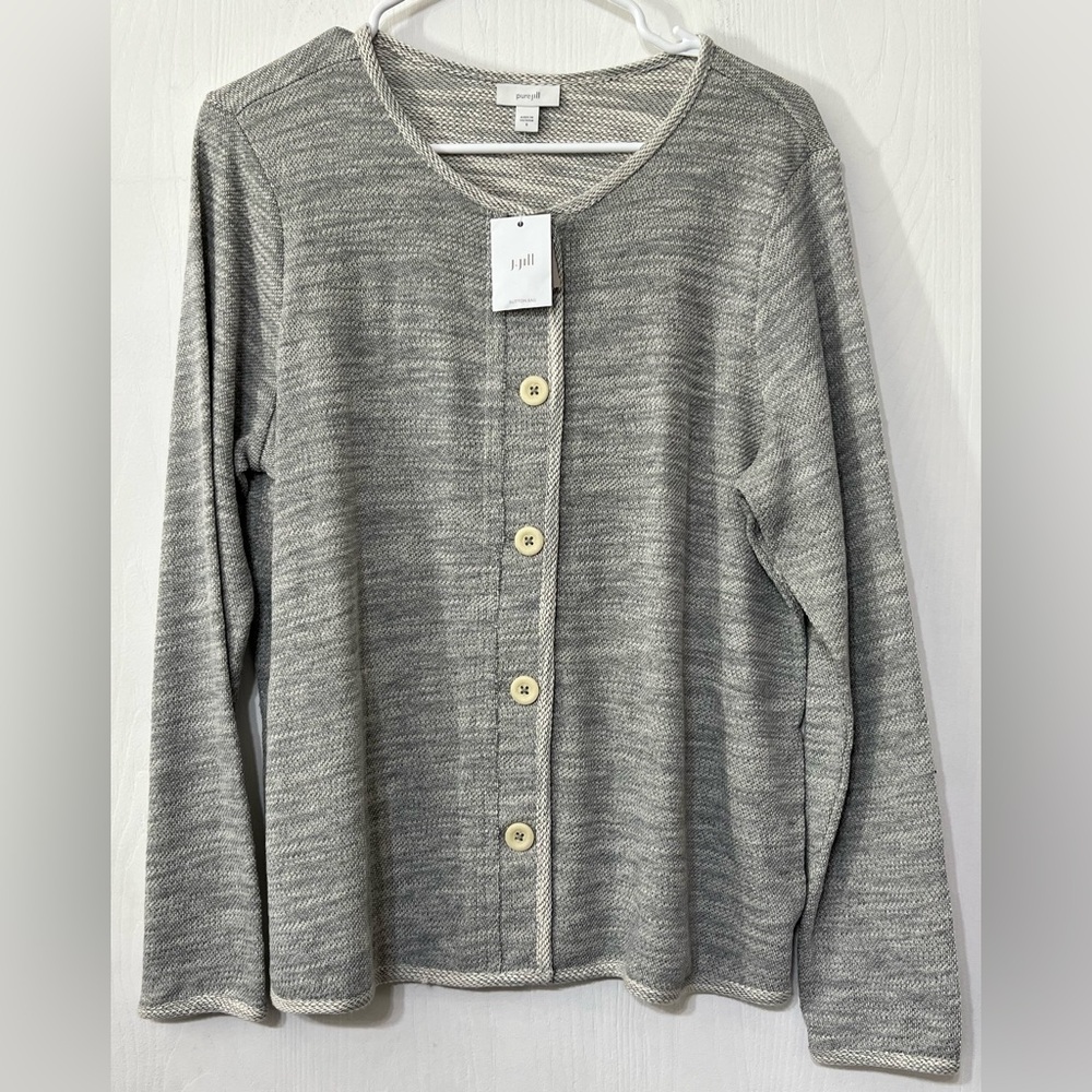 J. Jill Pure Jill Cotton Blend Button Cardigan Grey